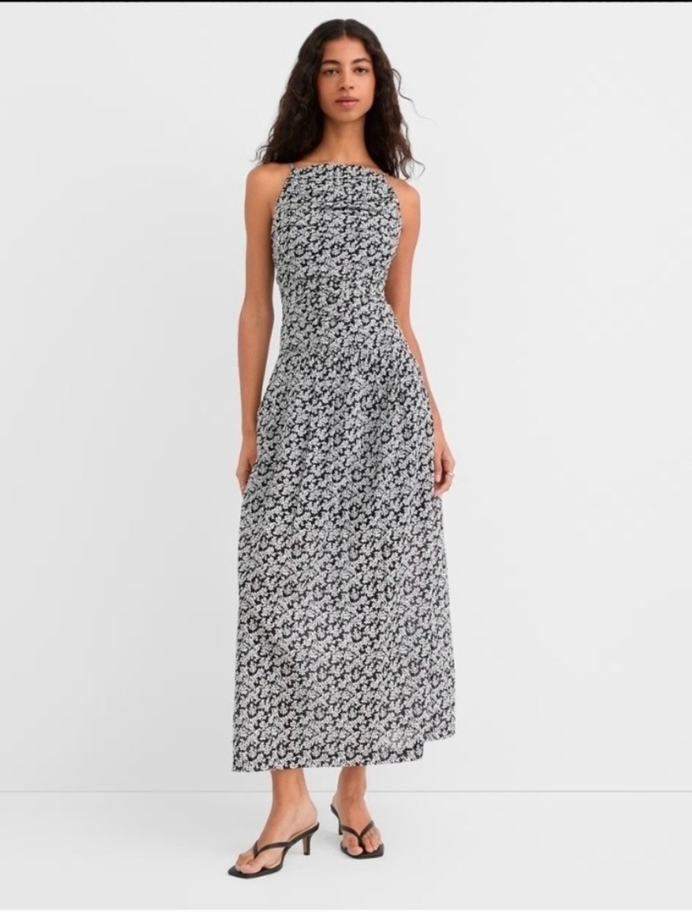 LOFT Black and White Floral Halter Maxi Dress